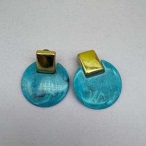 Light Blue and Gold Vintage Clip on Earrings